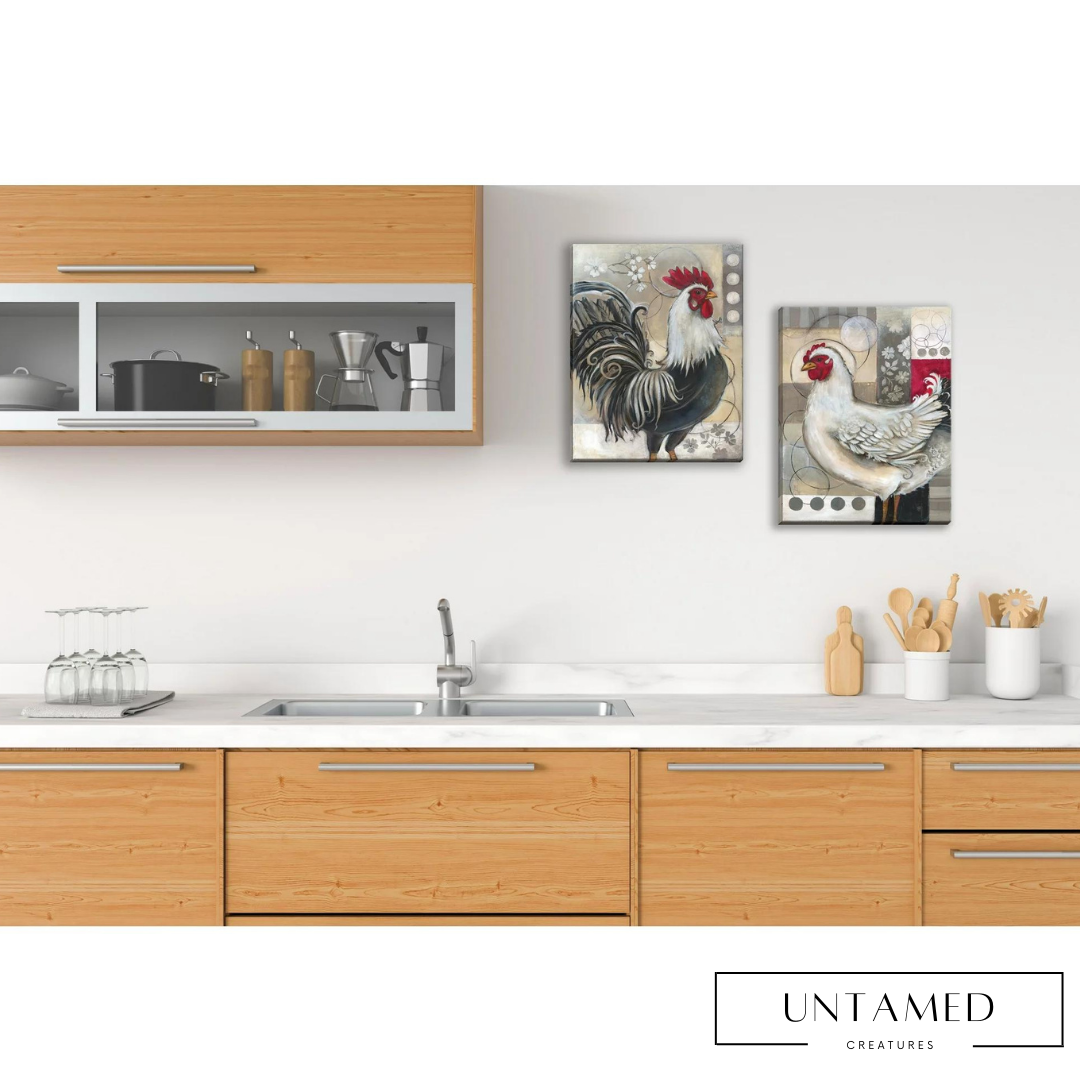 Decor Contemporary Rooster and Chicken Kitchen Wall