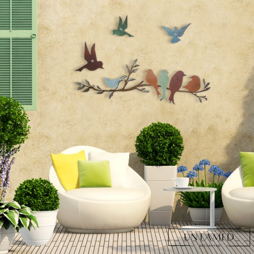 Colorful Iron Bird Wall Art with Branch Design Wall Decor