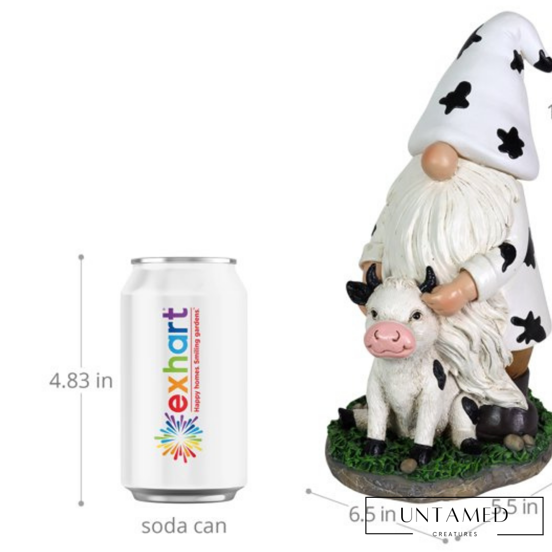 Exhart Solar Gnome with Cow Print Hat and Calf Statue
