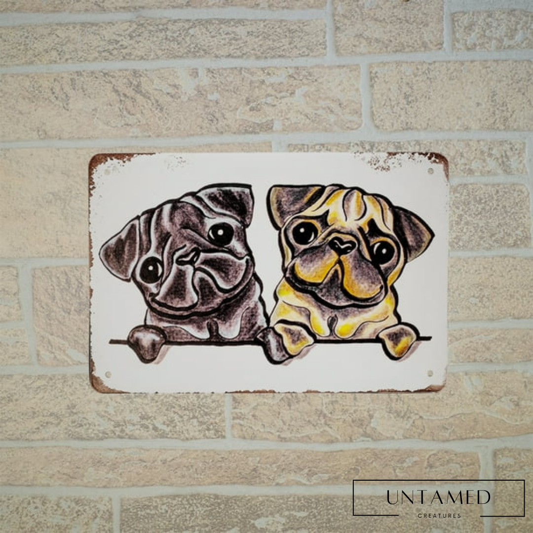 Black-Yellow Metal Dog Wall Sign with Vintage Puppies Design Room Decor