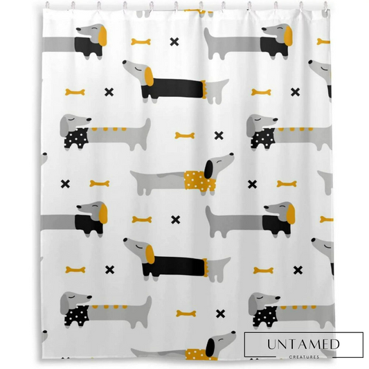 Colorful Polyester Dog Shower Curtain with Playful Dachshund Design Bathroom Accessory