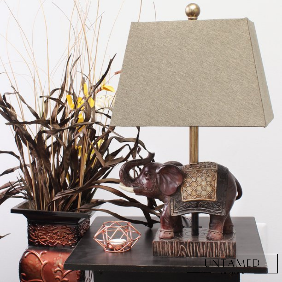 Elephant Table Lamp with Fabric Shade