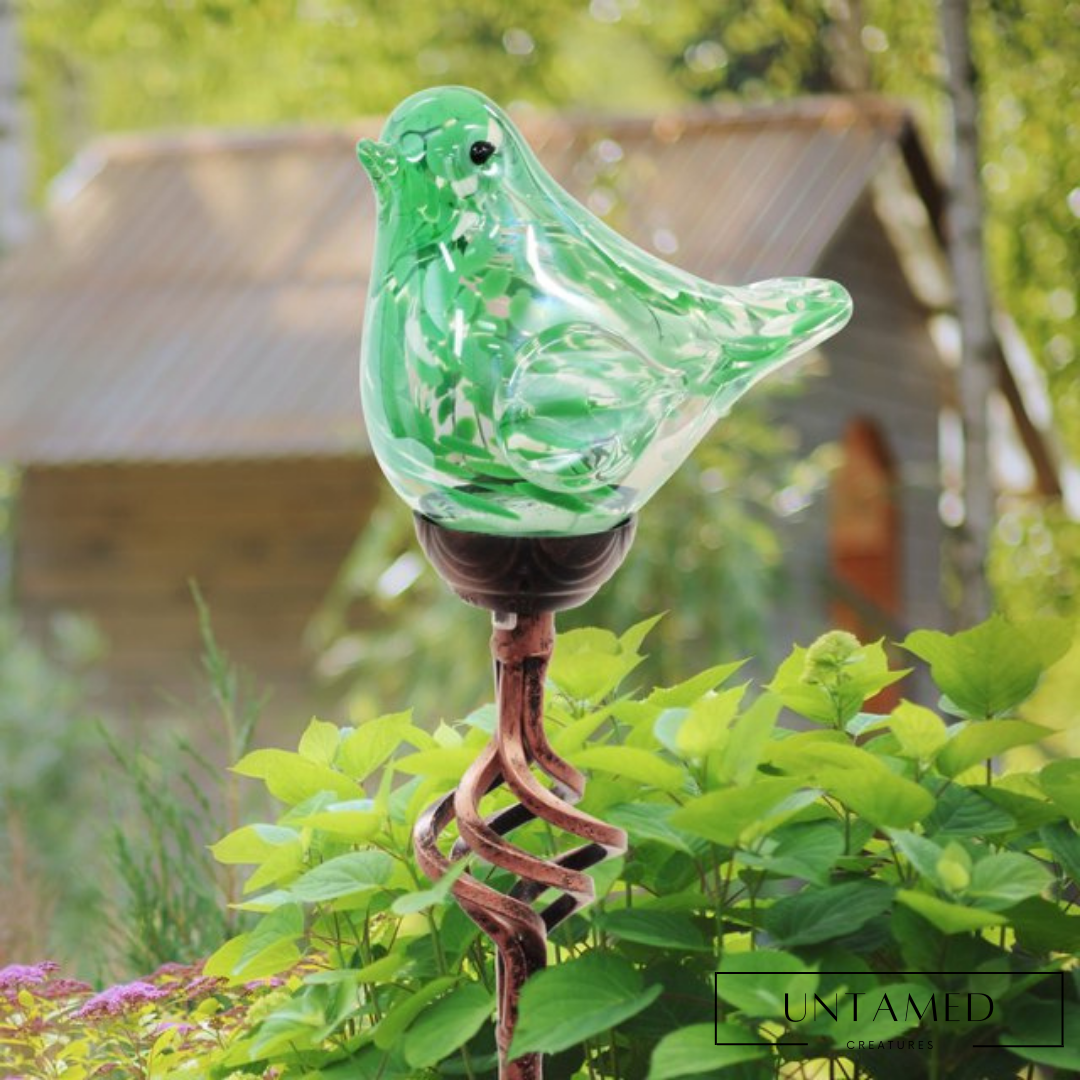 Exhart Green Glass Bird Solar Powered Garden Stake