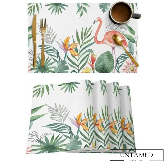 Pink and Green Flamingo Dining Placemat with Tropical Print Kitchen Decor
