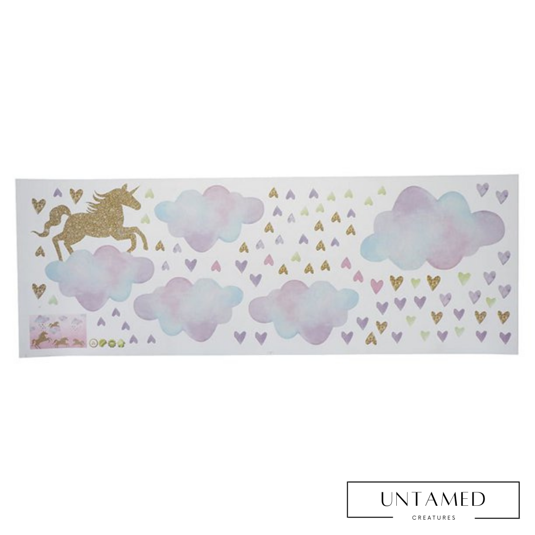 Colorful PVC Horse Wall Sticker with Enchanting Unicorn and Clouds Design Bedroom Decor