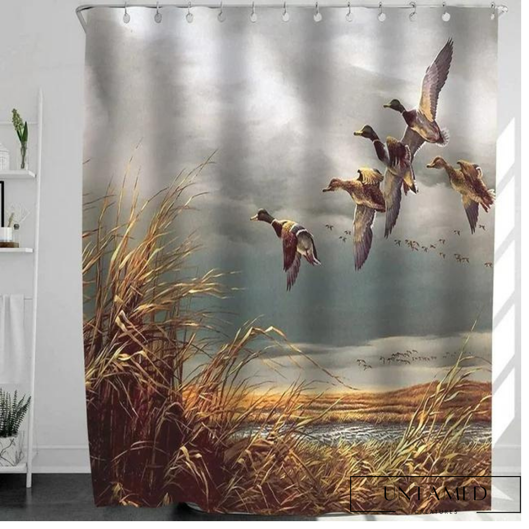 Hunting Flying Wild Ducks Shower Curtain