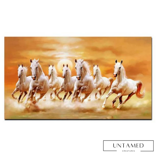 White Yellow Canvas Horse Print with Abstract Artistic Design Wall Decor