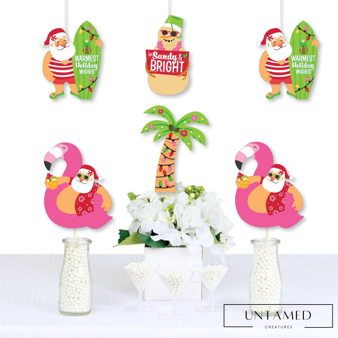 DIY Paper Beach Santa and Flamingo Holiday Party Decor