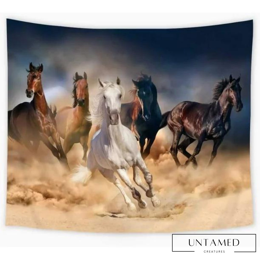 Multicolor Polyester Horse Tapestry with Lifelike Running Horses Design Bedroom Decor