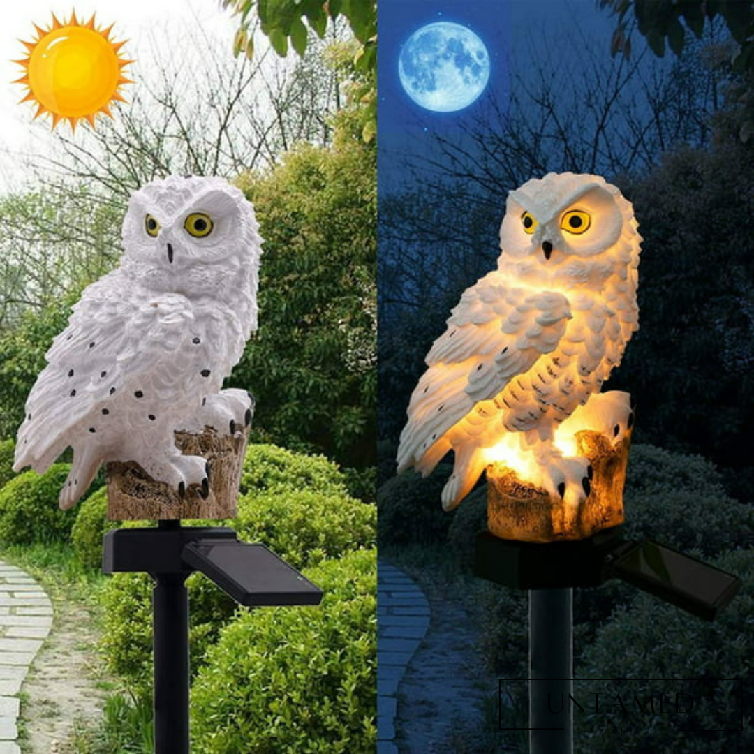 White Resin Owl Solar LED Light Statue with Natural Lifelike Design Outdoor Decor