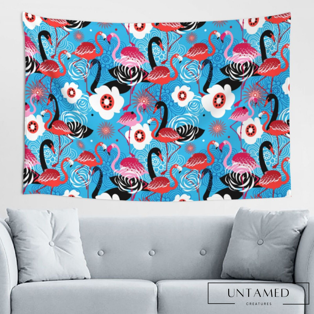 Floral Flamingos Swans Tapestry