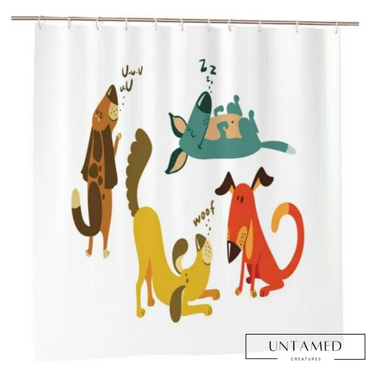 Colorful Polyester Dog Shower Curtain with Cheerful Print Theme Bathroom Accessory