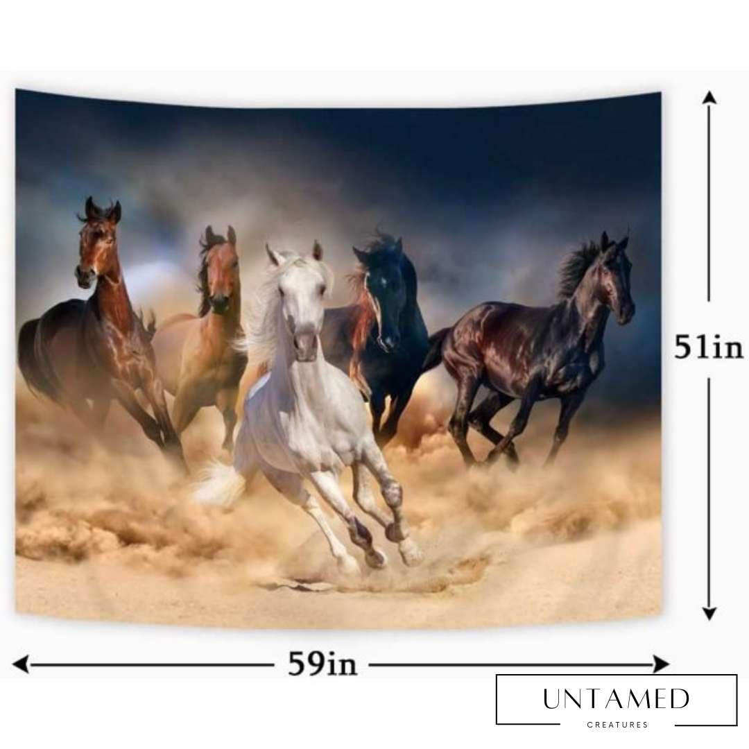 Multicolor Polyester Horse Tapestry with Lifelike Running Horses Design Bedroom Decor
