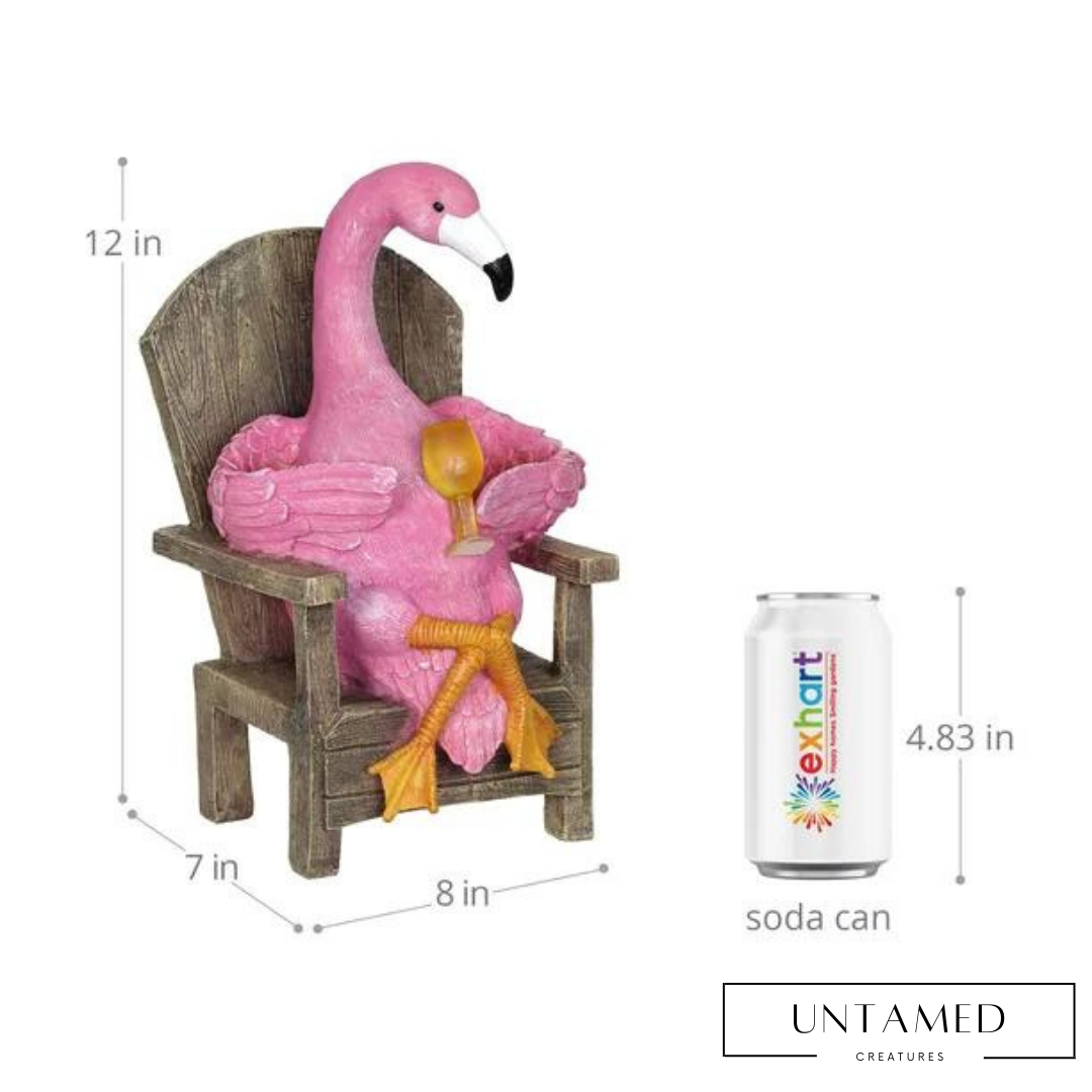 Pink Resin Flamingo Solar LED Light with Lounge Chair Yard Decor