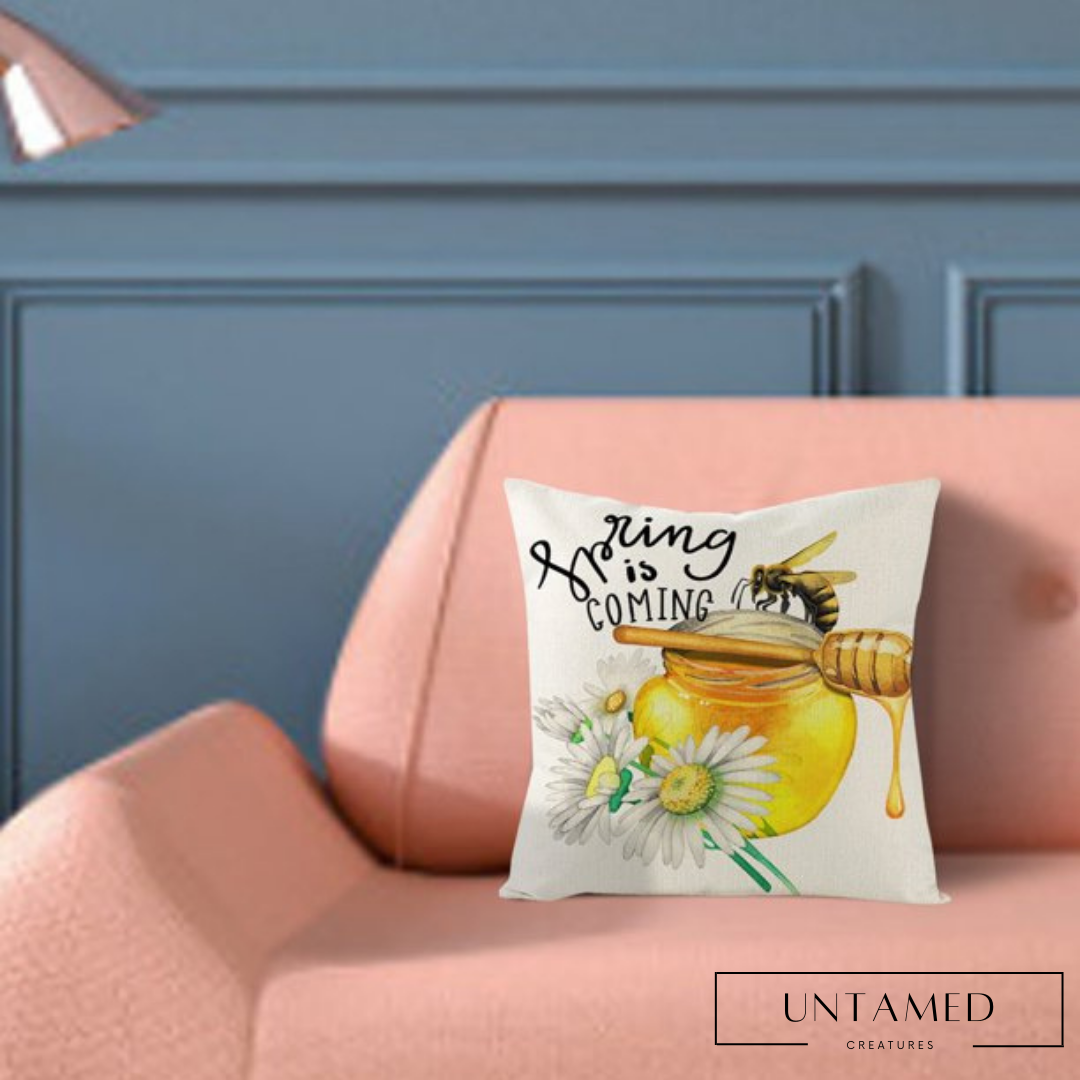 Cute Bee Flower Cushion Cover