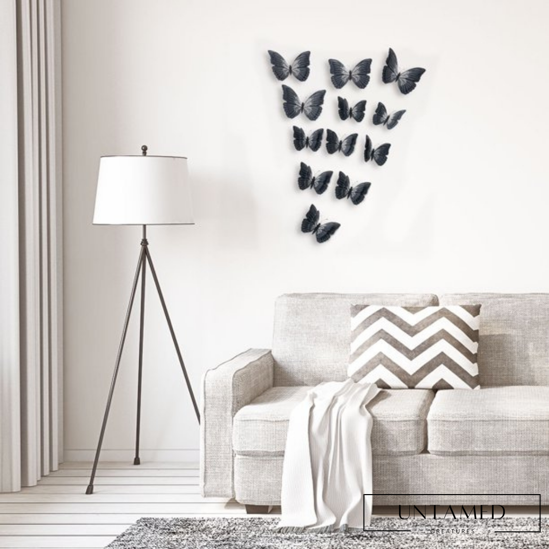 Removable 3D Butterfly Wall Stickers - Set of 12 - Black - PVC - Fresco Sticker Art Decals
