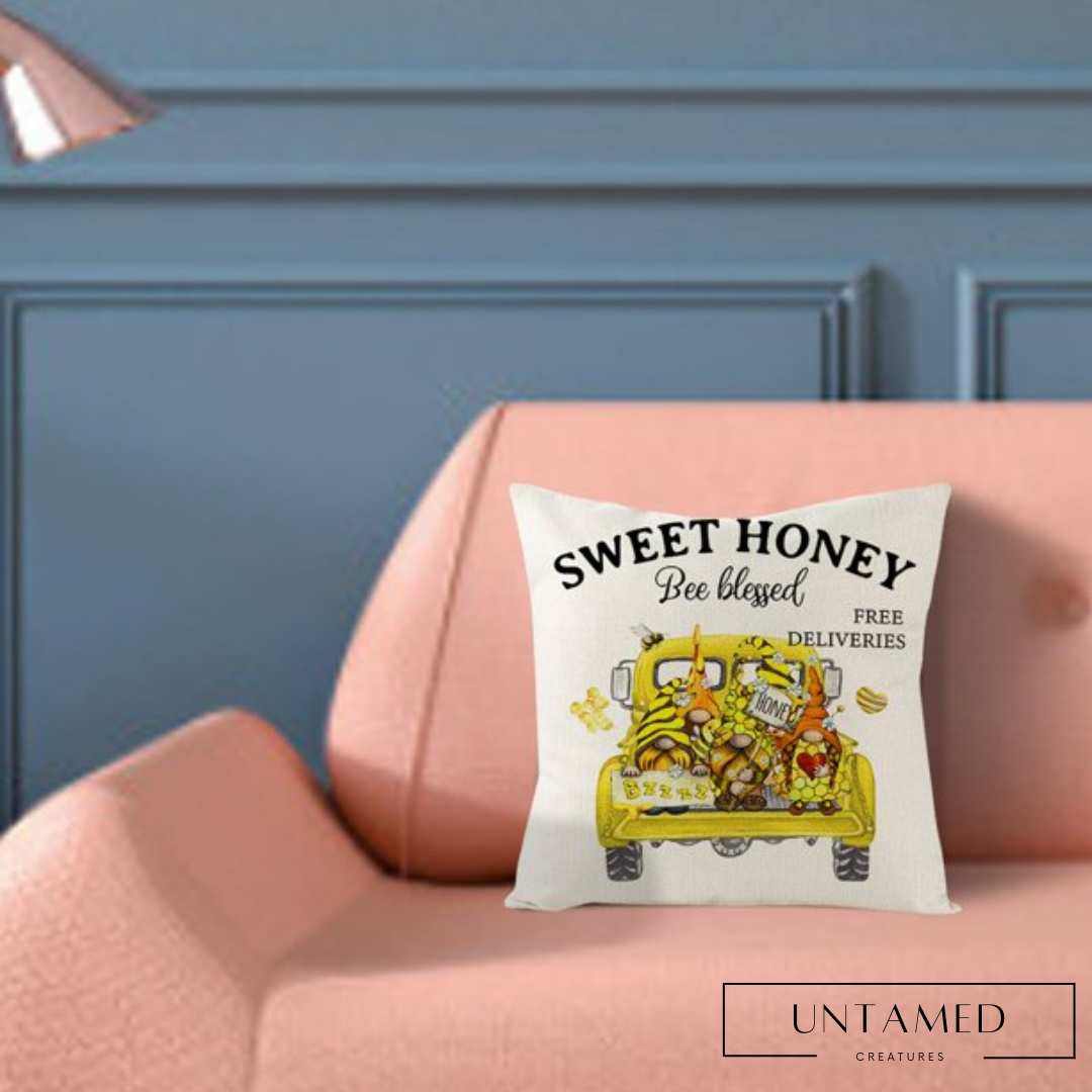 Cute Bee Flower Cushion Cover