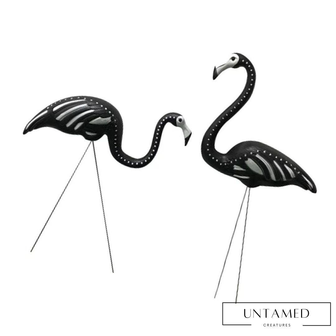 Black Plastic Flamingo Garden Ornament with White dots and Print Design Yard Decor