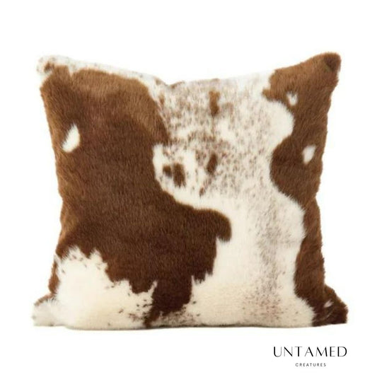 White Brown Polyester Cow Pillow with Urban Faux Cowhide Design  Bedroom Decor