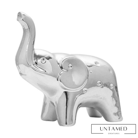 Silver Ceramic Elephant Figurine with Elegant Design Home Decor