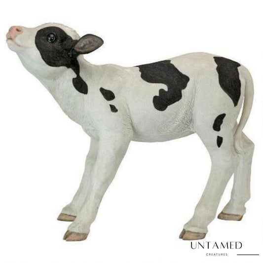 Black and White Resin Cow Statue with Whimsical Realistic Theme Outdoor Decor