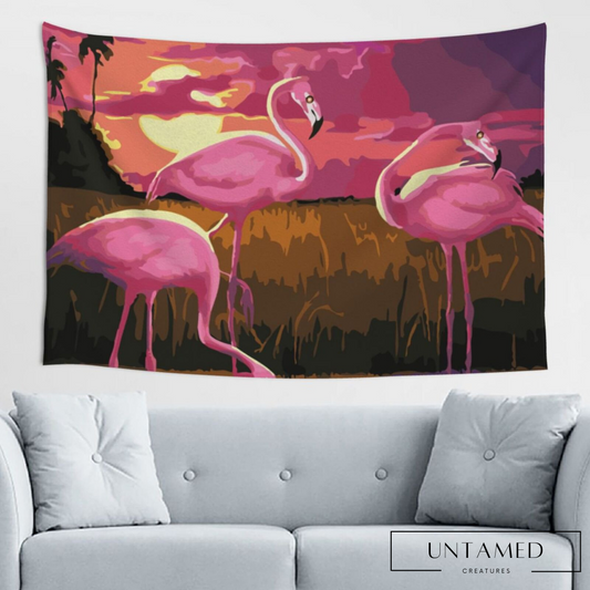 Colorful Polyester Flamingo Tapestry with Tropical Scene Print Wall Hanging Indoor Decoration