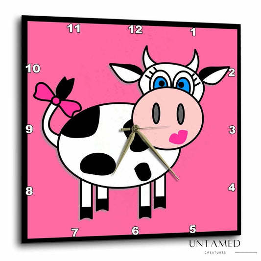 Pink Aluminum Cow Wall Clock with High Gloss Finish and Silent Quartz Mechanism Wall Decor