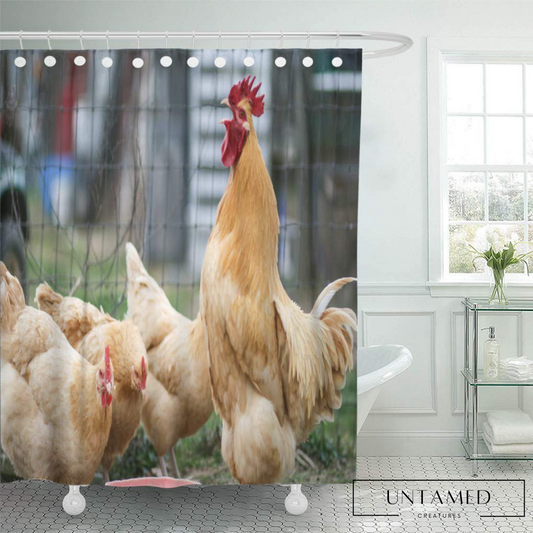 Farm Grass Chicken Bathroom Shower Curtain