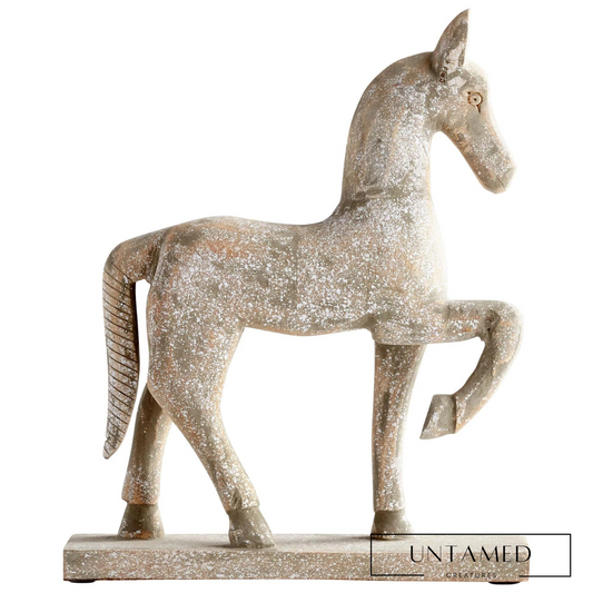 Brown Wood Horse Equestrian Sculpture with Canter Motion Theme Outdoor Decor