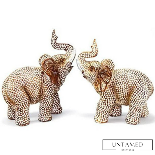 Gold Polyresin Elephant Statue with Diamond Skin Design room Decor