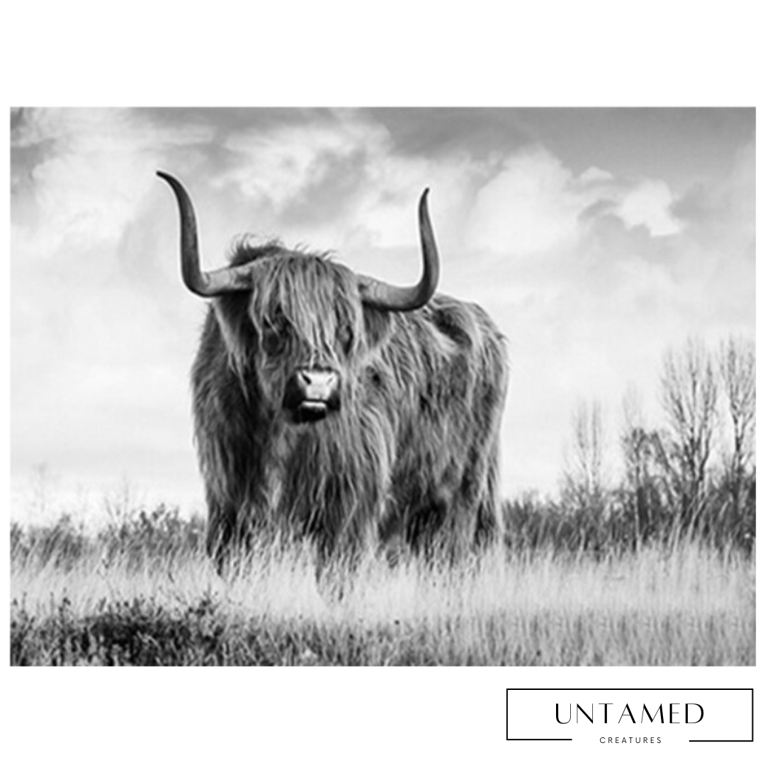 Black and White Highland Cow Canvas Painting