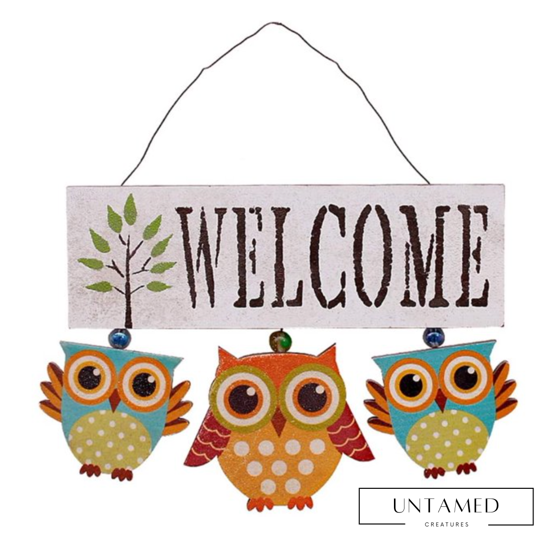 Wooden Owl Welcome Sign Front Door Decor