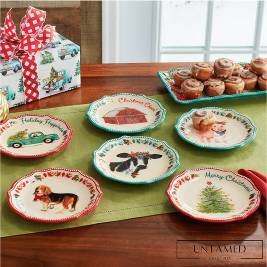 6.5-Inch Decorated Stoneware Dog Appetizer Plates