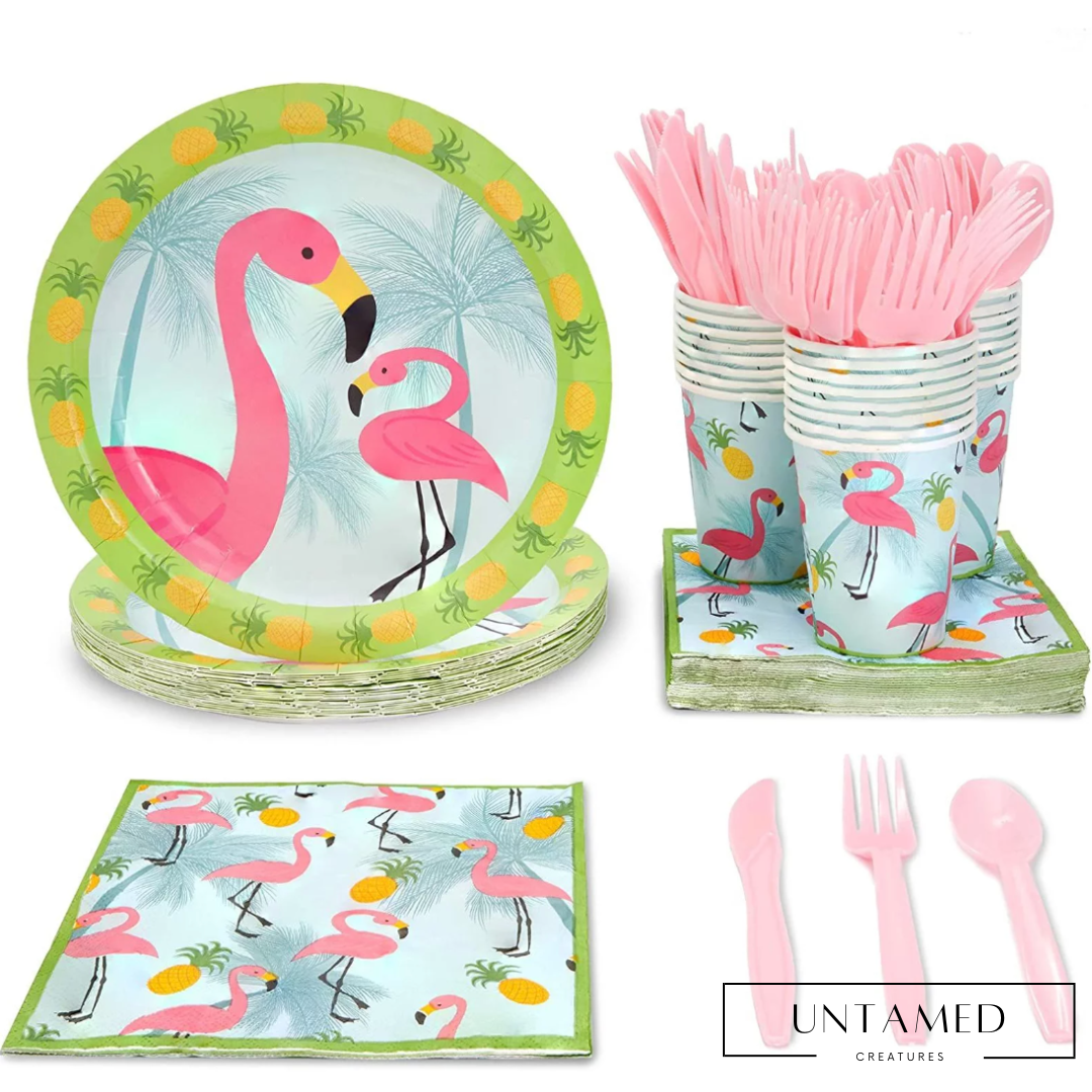 24 Set Pink Flamingo Party Dinnerware