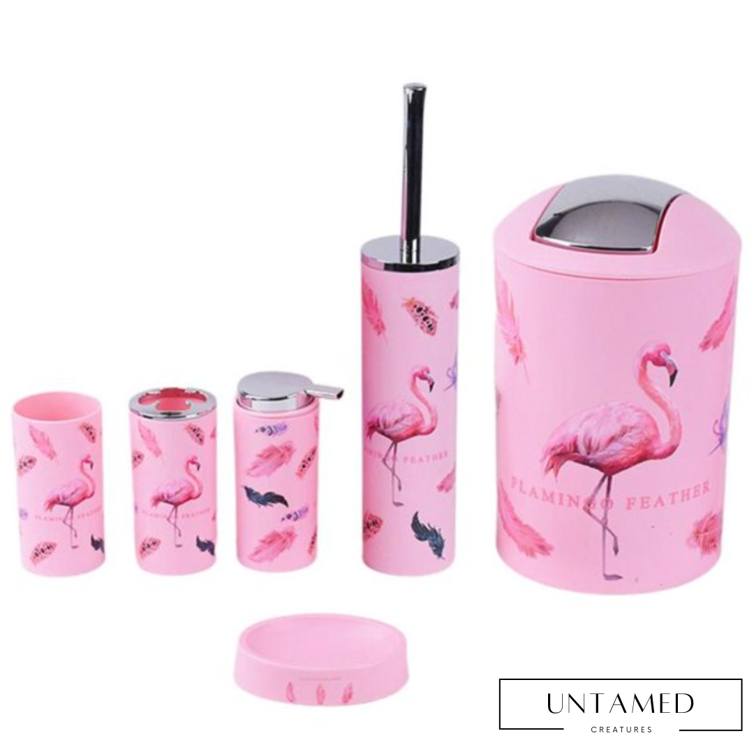 Set of 6 Flamingo Bathroom Accessory Set