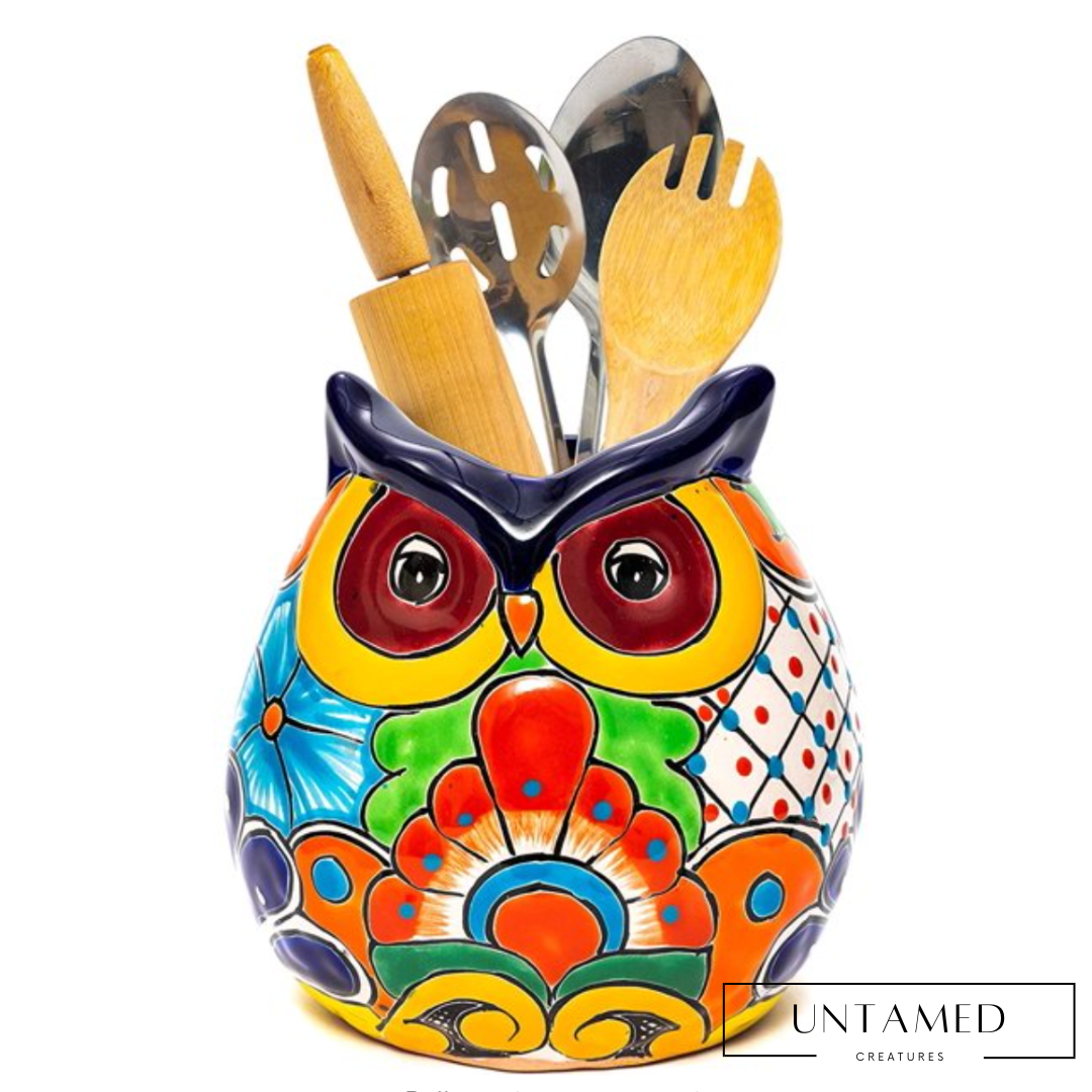 Pottery Owl Ceramic Utensil Holder
