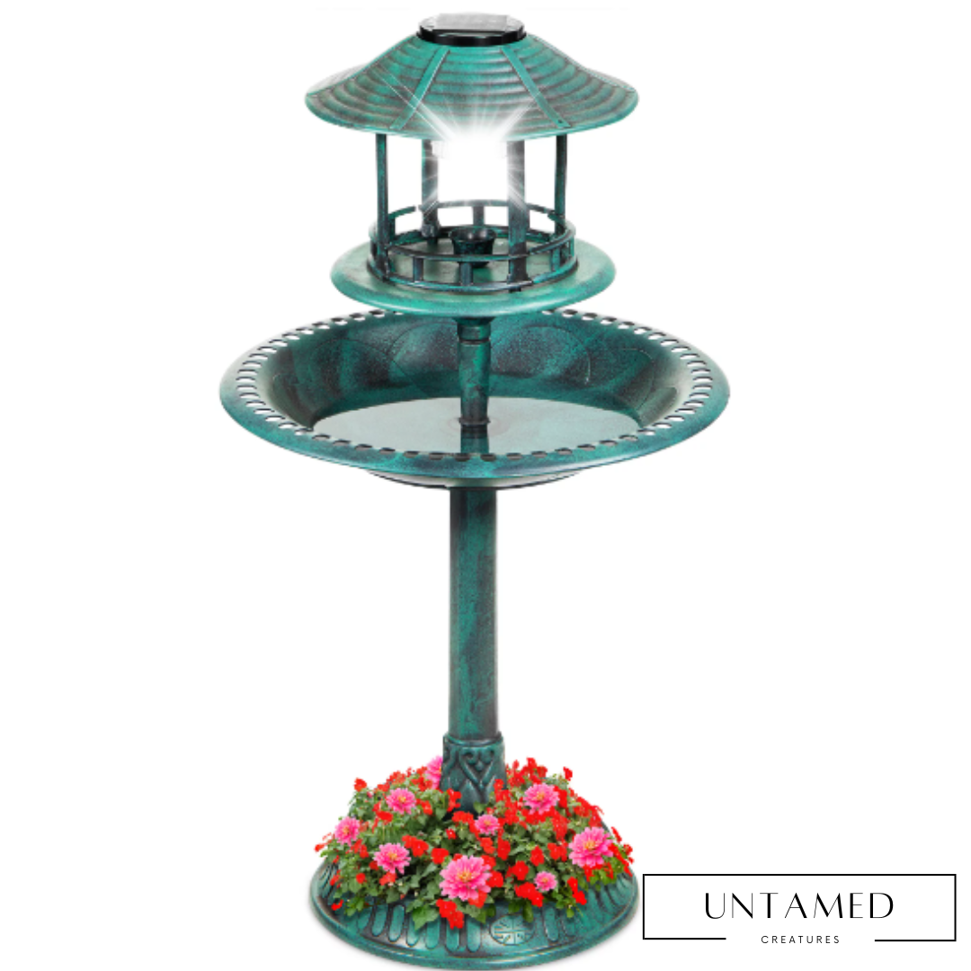 Solar Outdoor Bird Bath Pedestal Fountain Garden Decoration