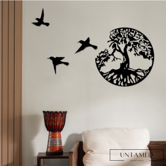 3 Birds and Tree of Life Wall Decor Metal Wall Art