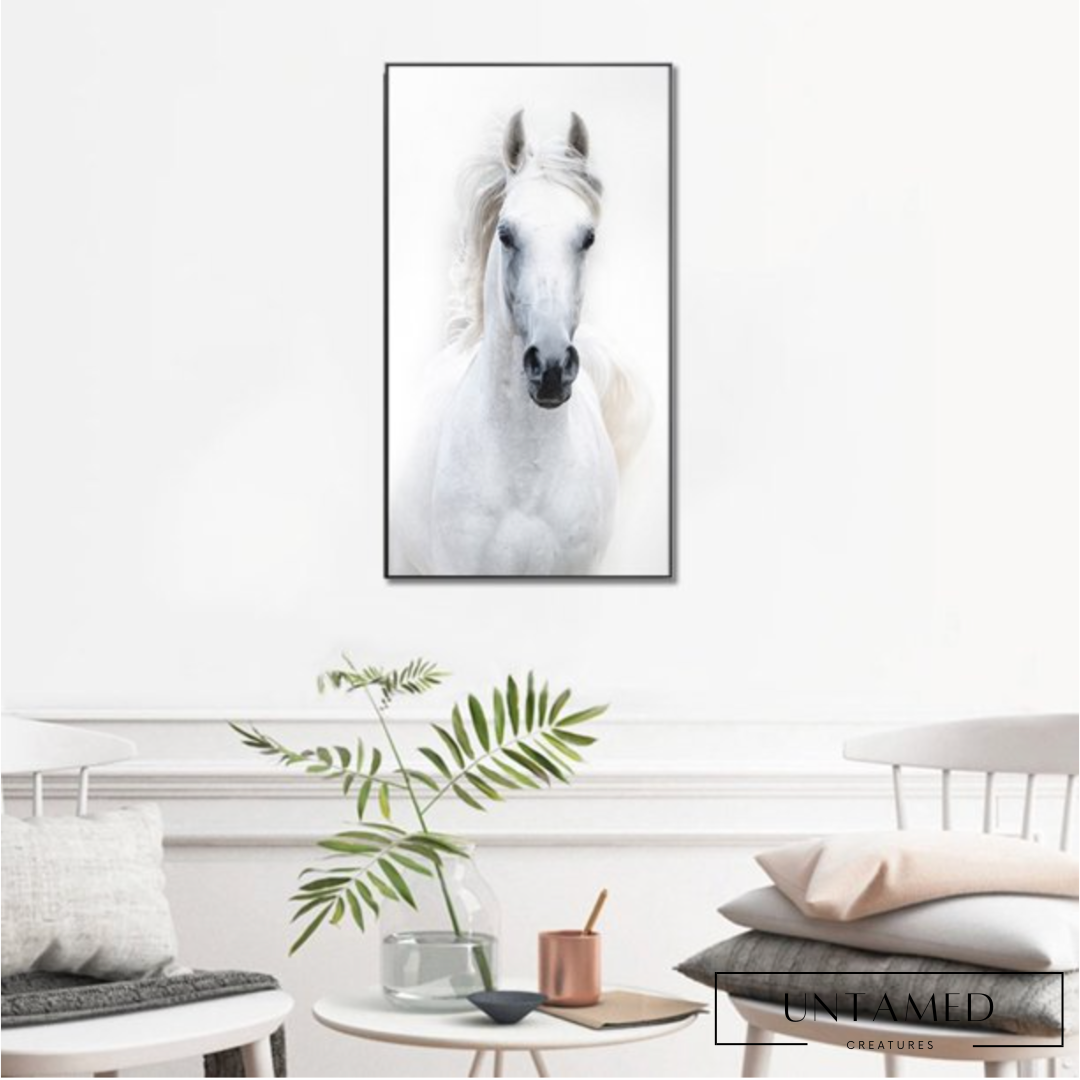 White Canvas Horse Unframed Poster with Realistic Horse Face Art Bedroom Decor