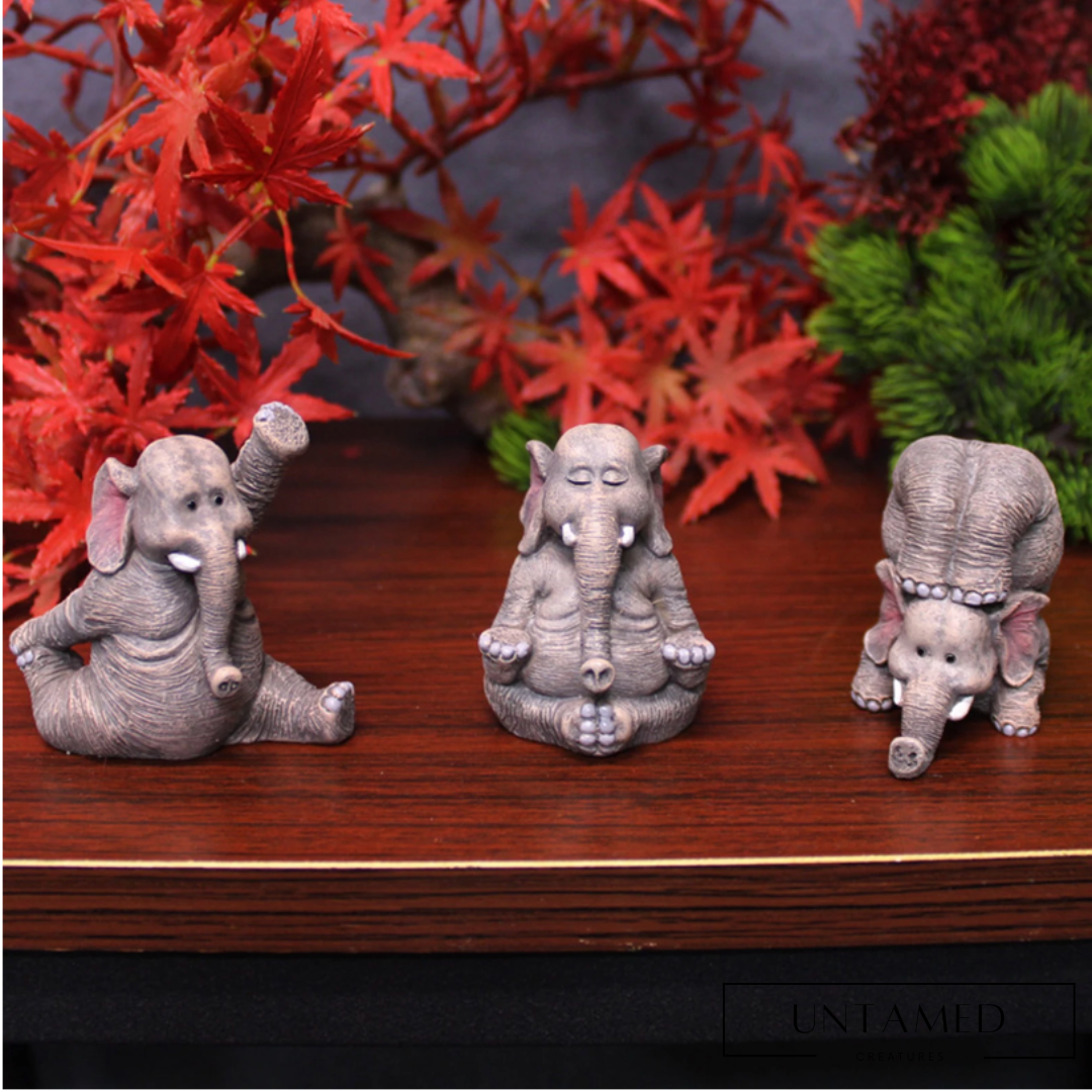 3 Pieces Set Mini Yoga Elephant Figurine