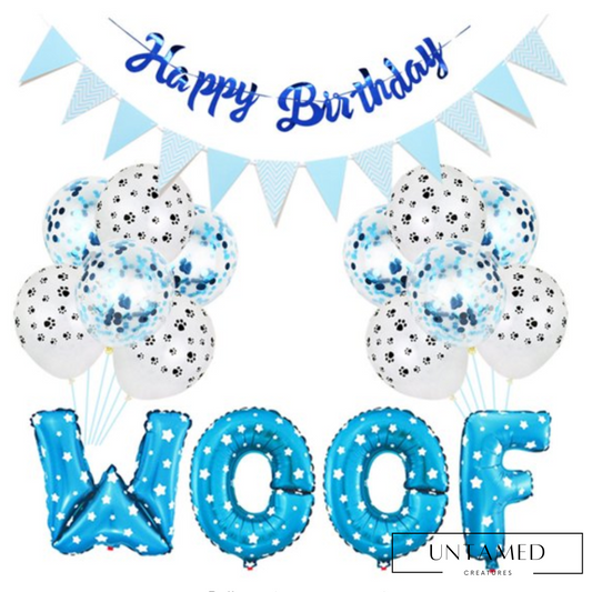 Woof Letter Balloons Banner Dog Birthday Party Supplies
