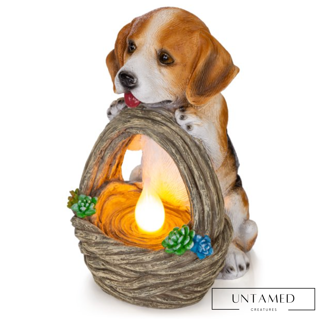 Puppy Dog With Basket Solar Powered Led Outdoor Decor Garden