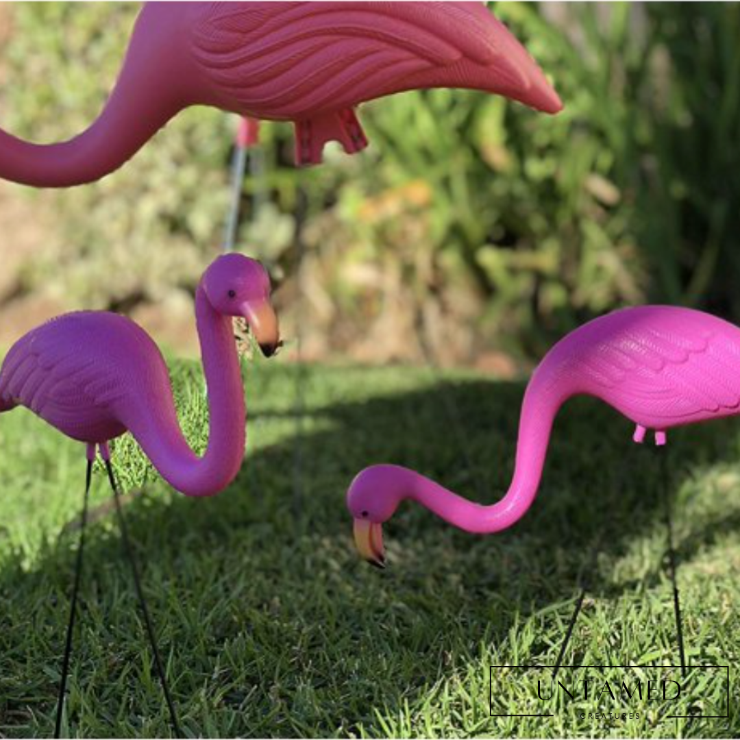 Set of 4 Small Pink Flamingo Yard Decor