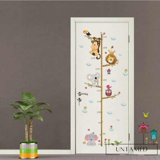 Colorful PVC Elephant Height Measurement Wall Sticker with Cartoon Jungle Watercolor Design Nursery Decor