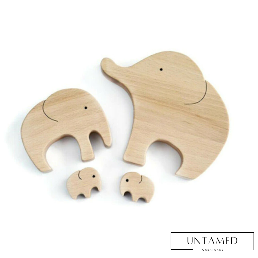 Elephant Mother And Child Wood Carving Ornament