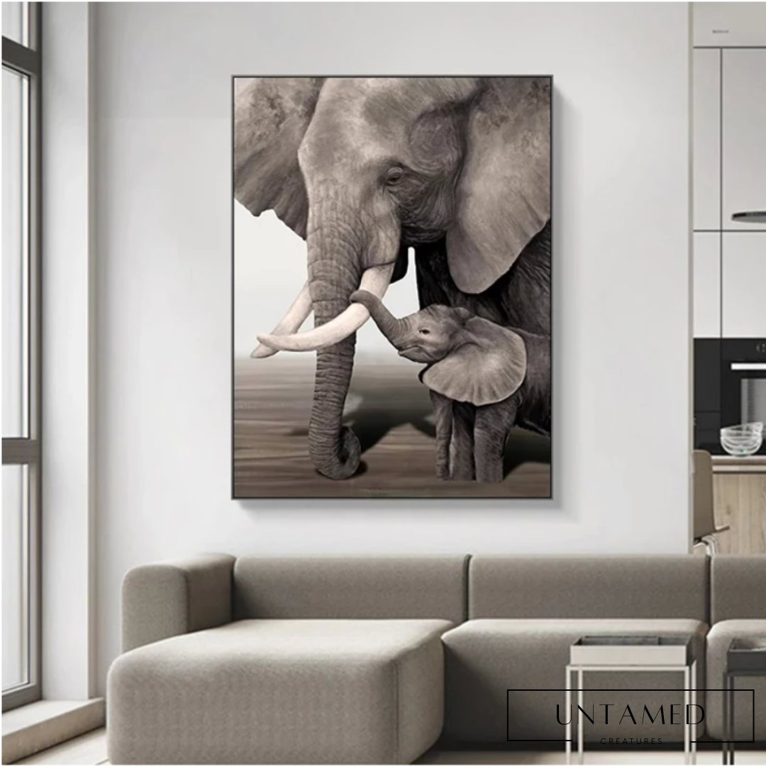 Elephant Mother and Child Poster