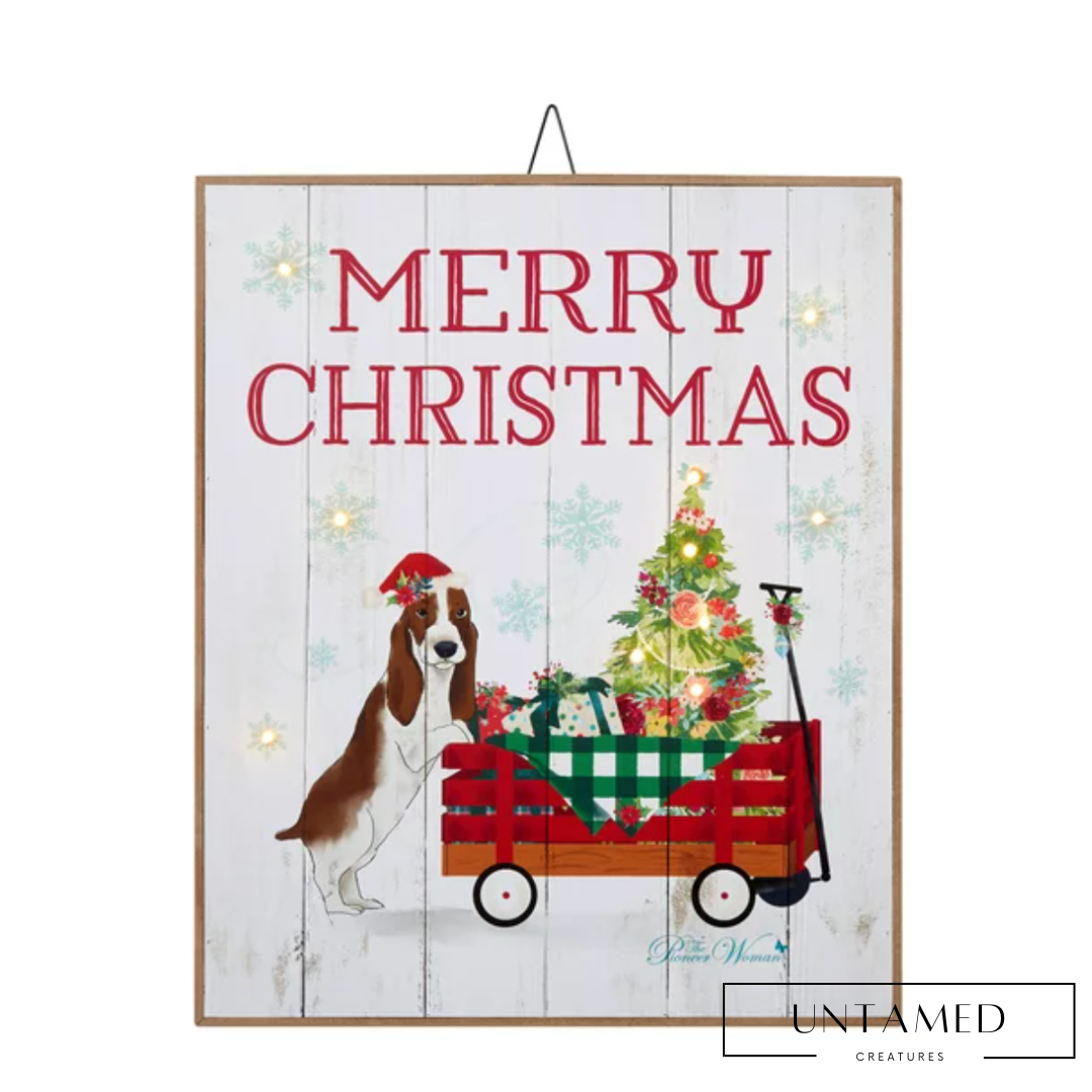 Colorful MDF LED Merry Christmas Dog Hanging Sign with Light-Up Featur and Merry Christmas Text Room Decor