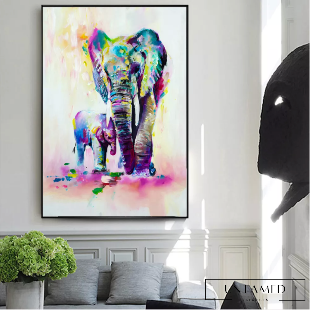 Watercolor Frame Canvas Elephant Wall Decor