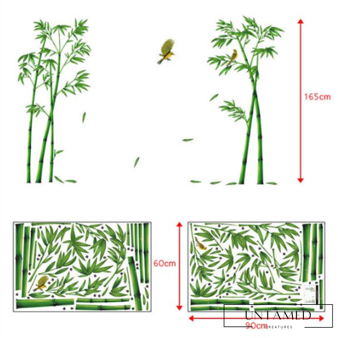 Green Eco-Friendly Bird Wall Sticker with Watercolor Bamboo Design Room Decor