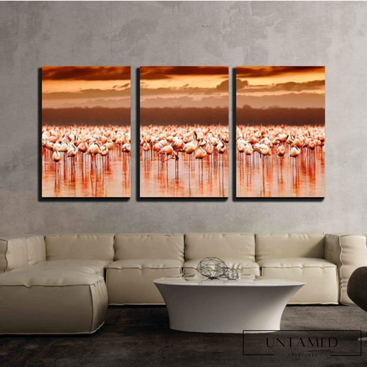 Flock of African Flamingos at Sunset Canvas